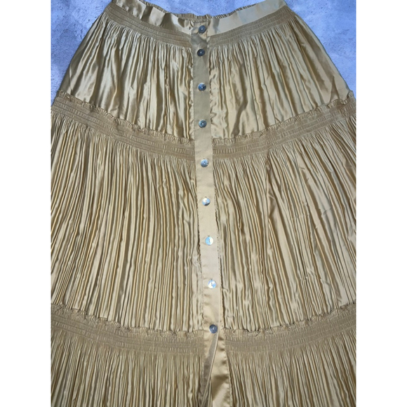Women's Soft Surroundings Gold Tiered Button-Front Maxi Skirt M - Picture 2 of 8